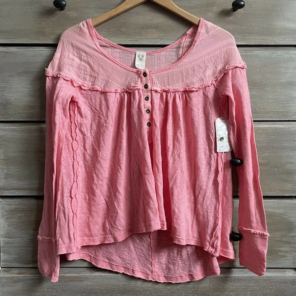 NEW NWT Free People We The Free Down Under Oversized Linen Henley Top Shirt - Picture 2 of 5